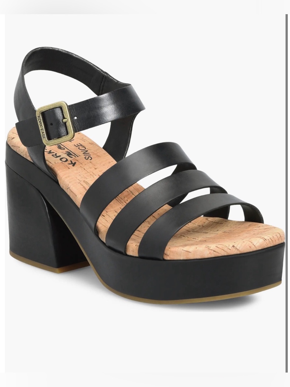Kork Ease Pasha Womens Black Leather Cork Platform Block Heel Sandals‎ Size 10M